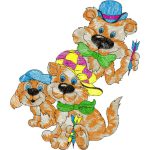 Bear and Dogs Throwing Darts Children Design SI0785