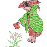 Woman Watering Flowers Design SI4045